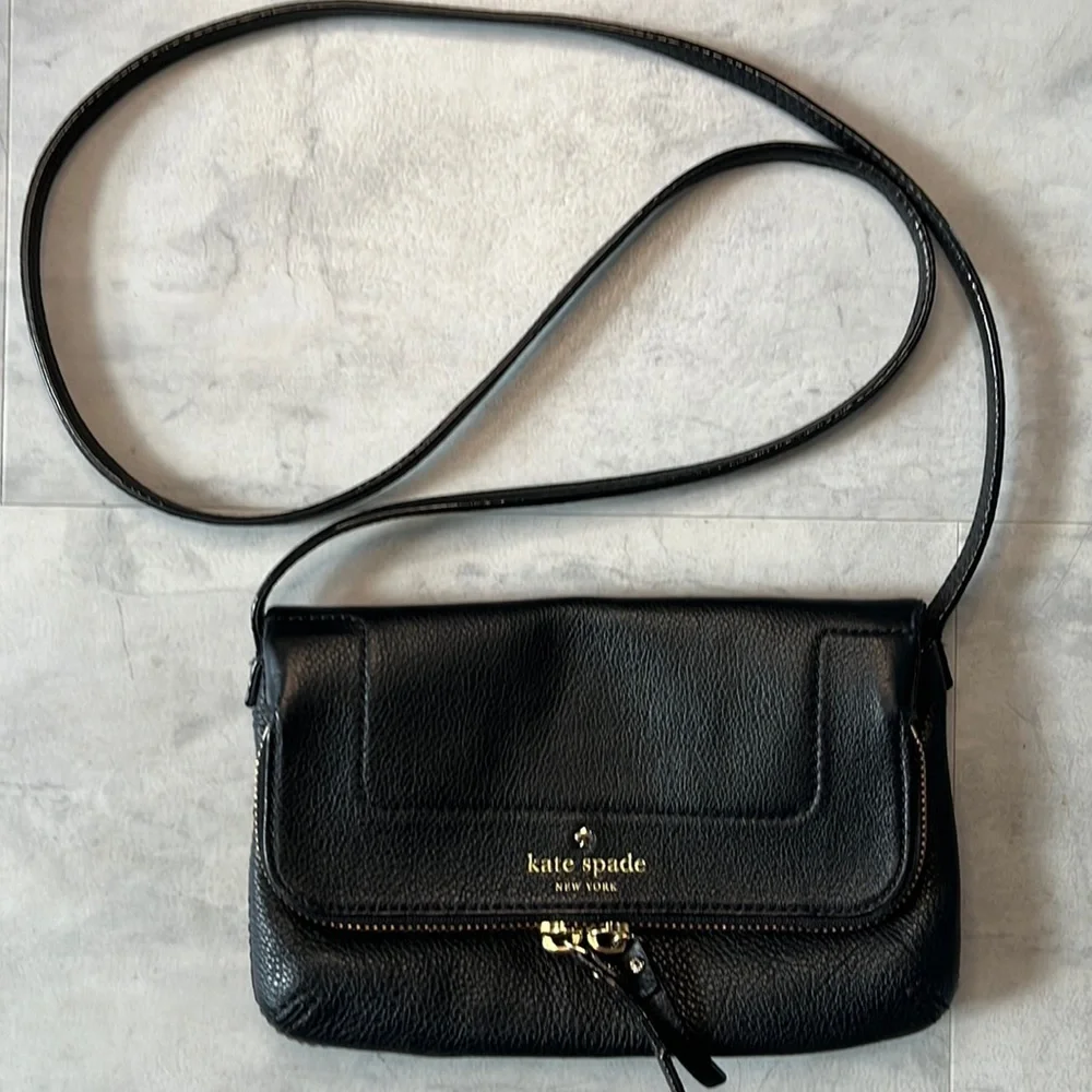 Kate spade   Marianna Mansfield Leather Bag Crossbody Black  9”w x 5.5” h x 1” d